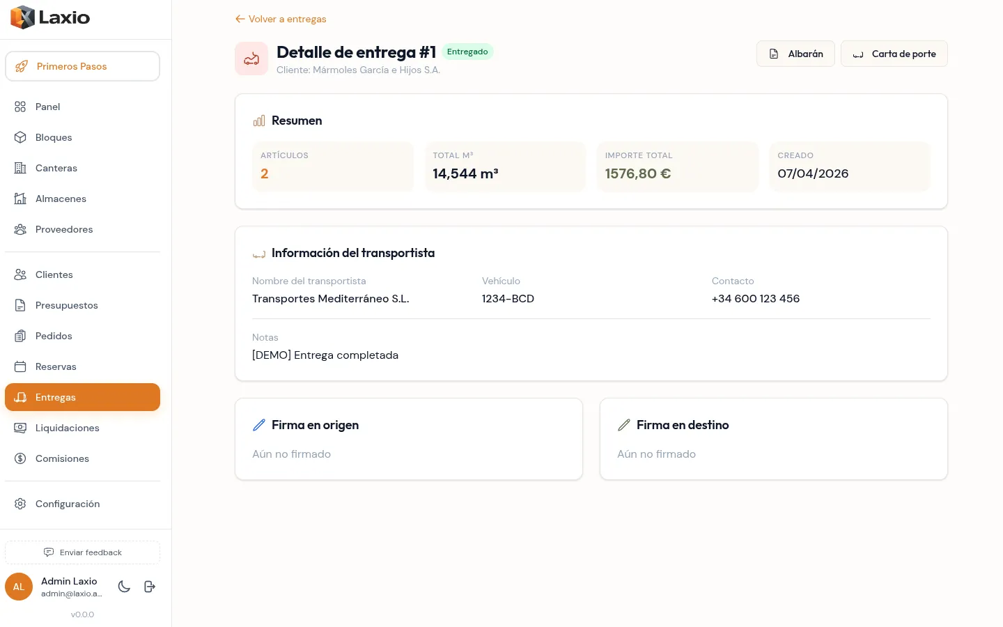 Laxio — control de entregas y albaranes
