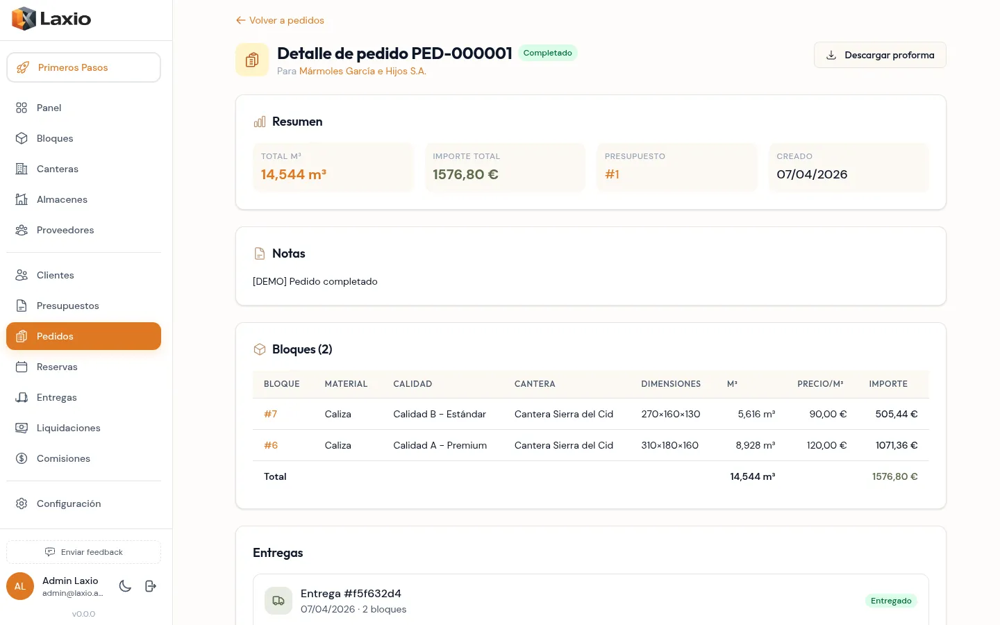 Laxio — gestión de pedidos